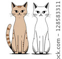 Cat, black cat, black and white cat, animal Line art 128583311