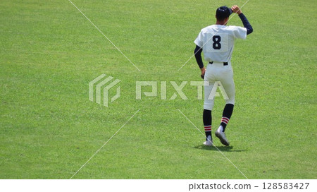 外野手在防守位置 128583427