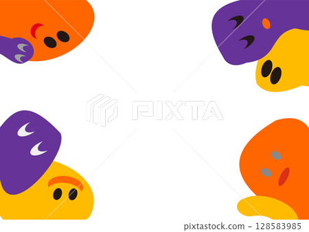 萬聖節彩色框架，彩色鬼魂，白色背景，鬼臉 128583985
