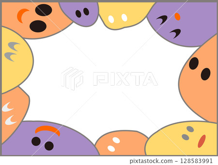 萬聖節彩色框架，色彩繽紛的鬼魂，即將消失的鬼魂，白色背景 128583991