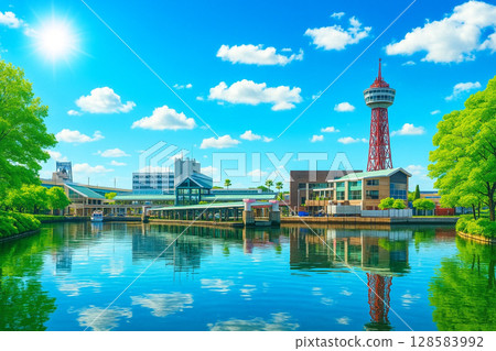 嫩葉新綠的博多港塔 128583992