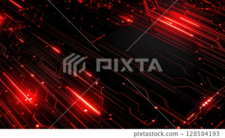 AI 影像：帶有紅光的電子電路影像 128584193