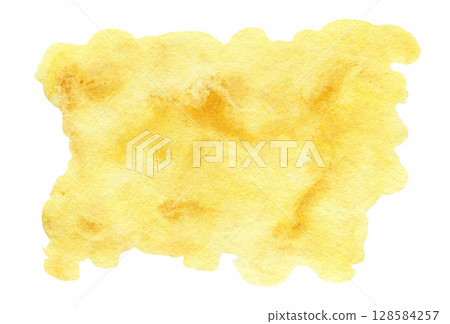 Sunny bright artistic granulate textured yellow watercolor shape. Abstract summer citrus juice splash concept illustration, watercolour spray for banner design, texture, surface 128584257
