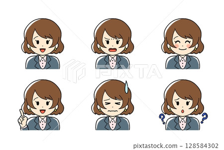 穿西裝的女性不同的表情 128584302