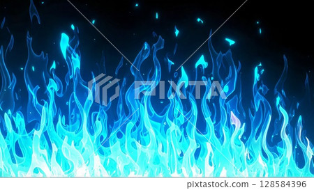 Burning hot flames Blue anime touch background material 16:9 size AI generated material 128584396