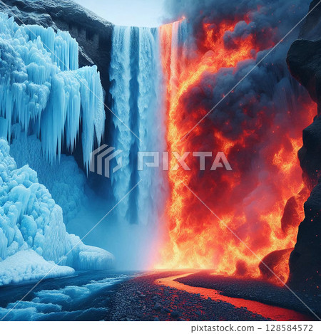 Frozen Flame Waterfall 128584572
