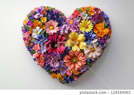 Delightful Spring Floral Heart Arrangement Bursting With Vibrant Colors. Generative AI 128584901