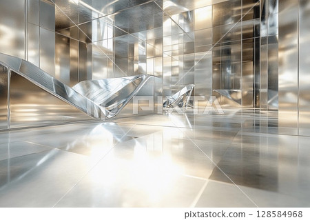 Creative Glass Design Showcasing Light Reflections and Modern Elegance in a Room. Generative AI 128584968