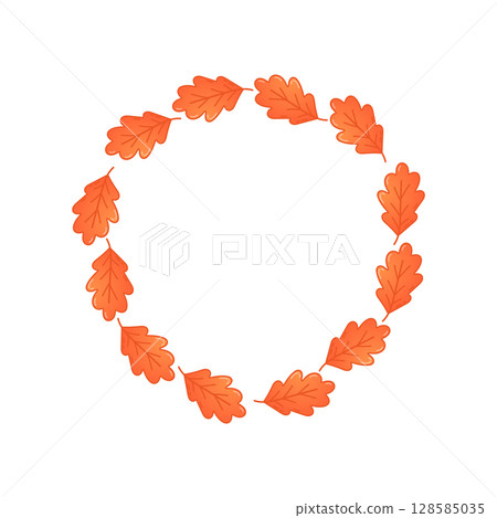 Oak leaf autumn wreath with warm orange tones 128585035