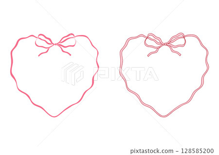 Valentine doodle frame with ribbon, bow, heart for wedding or holiday menu. Whimsical hand drawn border and pink decorative coquette line. Valentine doodle frame with ribbon, bow, heart for wedding or holiday menu. Whimsical hand drawn border and pink decorative coquette line. 128585200