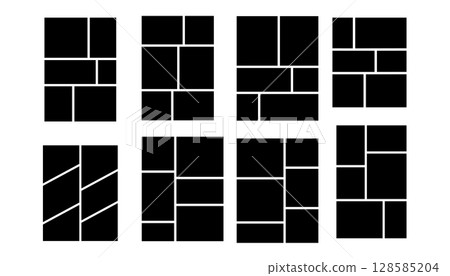 Frame layout for picture or photo collage with template for moodboard and background. Use this board or album as a banner or manga-style poster. Fits flyer or business design. 128585204