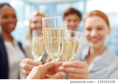 Champagne celebration group people toast happy party glass festive indoor event 128585208