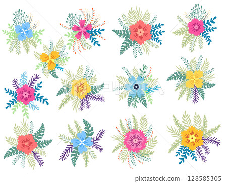 Set of hand drawn floral design elements, abstract shapes. 128585305