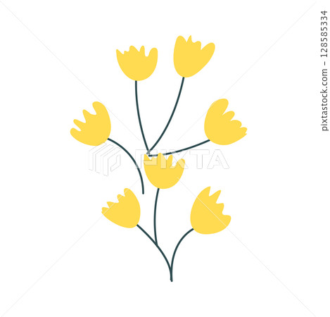 Wild and garden flowers, leaves. Modern vector botanical illustrations in trendy bright colors on white background. hand drawn floral design elements Wild and garden flowers, leaves. Modern vector botanical illustrations in trendy bright colors on white background. hand drawn floral design elements 128585334