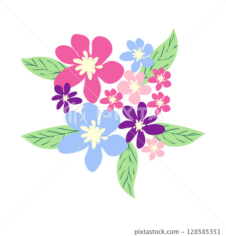 Wild and garden flowers, leaves. Modern vector botanical illustrations in trendy bright colors on white background. hand drawn floral design elements 128585351