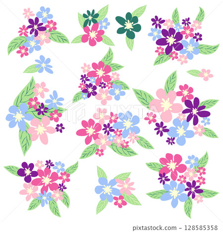 Set of hand drawn floral design elements, abstract shapes. 128585358
