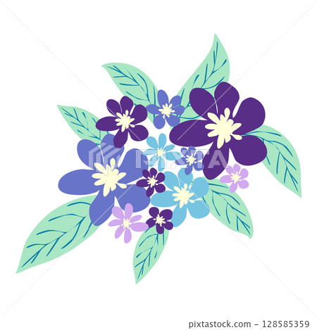 Wild and garden flowers, leaves. Modern vector botanical illustrations in trendy bright colors on white background. hand drawn floral design elements 128585359