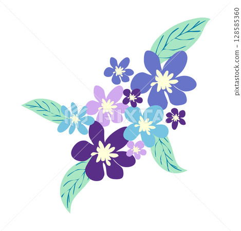 Wild and garden flowers, leaves. Modern vector botanical illustrations in trendy bright colors on white background. hand drawn floral design elements 128585360