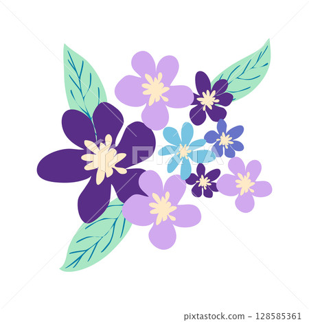 Wild and garden flowers, leaves. Modern vector botanical illustrations in trendy bright colors on white background. hand drawn floral design elements Wild and garden flowers, leaves. Modern vector botanical illustrations in trendy bright colors on white background. hand drawn floral design elements 128585361