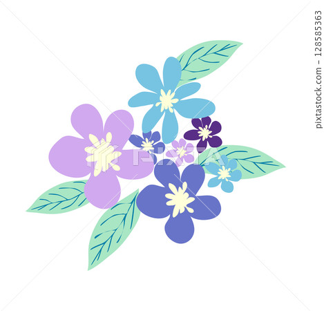 Wild and garden flowers, leaves. Modern vector botanical illustrations in trendy bright colors on white background. hand drawn floral design elements 128585363