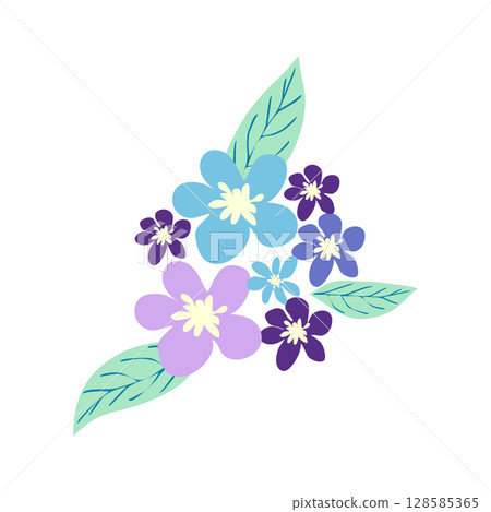 Wild and garden flowers, leaves. Modern vector botanical illustrations in trendy bright colors on white background. hand drawn floral design elements 128585365