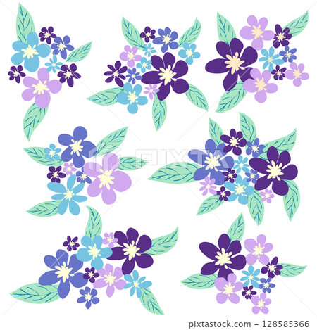 Set of hand drawn floral design elements, abstract shapes. 128585366