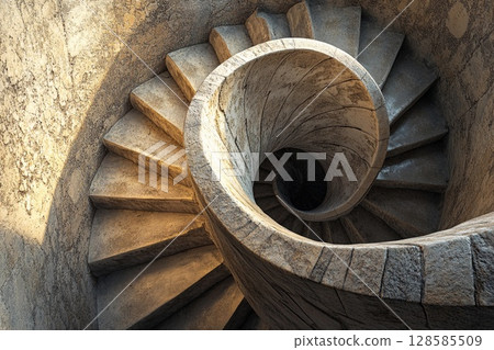 Winding Staircase of Ancient Stone Inviting Exploration of Forgotten History. Generative AI 128585509