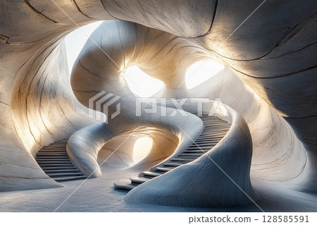 Staircase Gracefully Winding Through a Surreal, Ancient Architectural Masterpiece. Generative AI 128585591