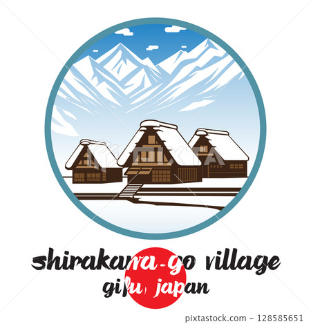 Circle Icon Shirakawa-go Village. Vector illustration 128585651