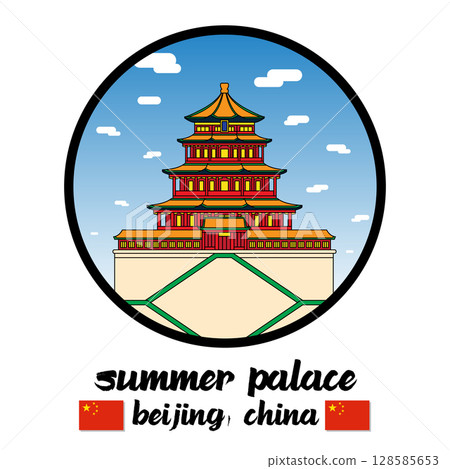 Circle Icon Summer Palace. Vector Illustration 128585653