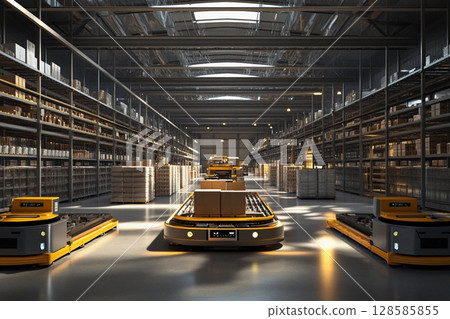 Automated Robotic Systems Streamline Warehouse Efficiency and Logistics Operations. Generative AI 128585855