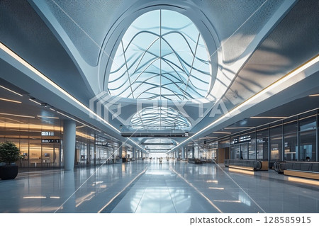 Bright and Modern International Terminal Showcasing Unique Architectural Design. Generative AI 128585915