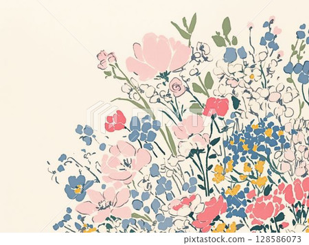 一束柔軟、舒展的春花和柔和的色彩 128586073
