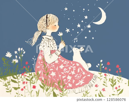 A Night of a Girl and a Rabbit Wishing on a Star 128586076