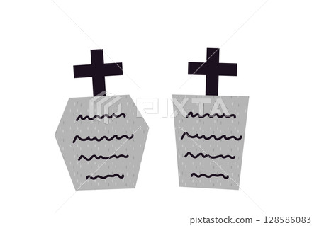 Illustration material of a simple grave with a cross for Halloween Illustration material of a simple grave with a cross for Halloween 128586083
