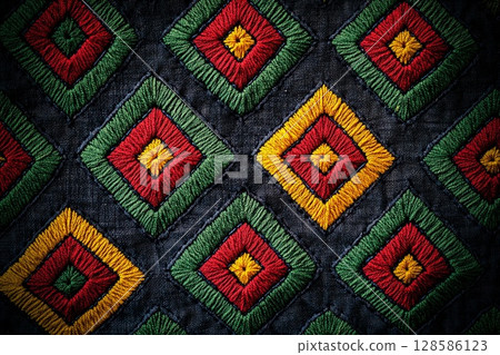 Colorful Embroidery Patterns From Hutsulshchyna Showcase Traditional Artistry. Generative AI Colorful Embroidery Patterns From Hutsulshchyna Showcase Traditional Artistry. Generative AI 128586123