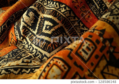 Intricate Masi Ornament Showcases Traditional Symmetrical Patterns in Vibrant Hues. Generative AI 128586148