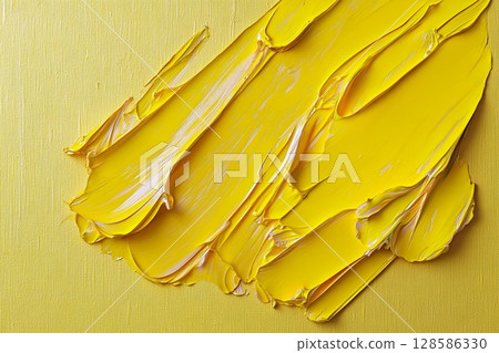 Dynamic Display of Vibrant Yellow Strokes on Textured Canvas Captured in Daylight. Generative AI 128586330
