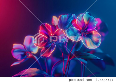 Vibrant Blossoms Illuminate in Electric Hues at the Twilight Hour. Generative AI 128586345