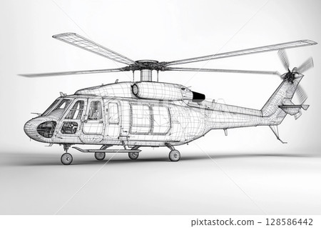 Intricate Wireframe Rendering of a Modern Helicopter Showcasing Engineering Design. Generative AI 128586442