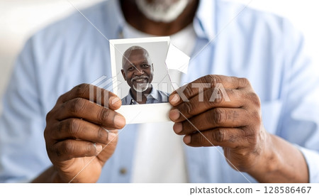 Elderly African Man Holding a Broken Picture 128586467