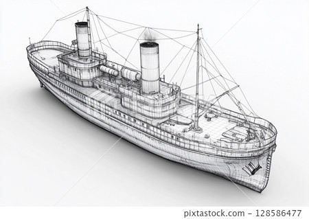 Detailed Rendering of a Semi-Realistic Ocean Liner Exploring Digital Creativity. Generative AI Detailed Rendering of a Semi-Realistic Ocean Liner Exploring Digital Creativity. Generative AI 128586477