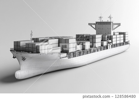 Crafting Details of a Semi-Finished Container Ship in a Digital Realm. Generative AI 128586480