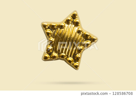 Golden star shape flying on yellow background 128586708