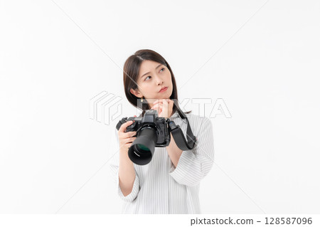 A woman with a camera A woman with a camera 128587096