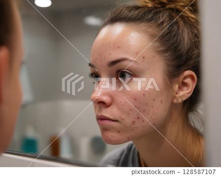 患有皮膚問題的白人女性 128587107