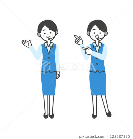 Illustration of a female operator in uniform pointing with her hand and finger Illustration of a female operator in uniform pointing with her hand and finger 128587150