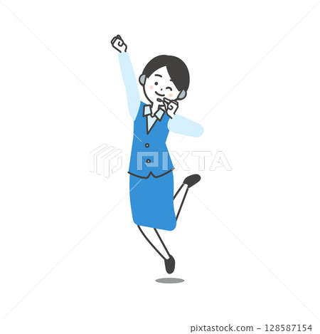 Illustration of a female operator in uniform jumping with a smile Illustration of a female operator in uniform jumping with a smile 128587154