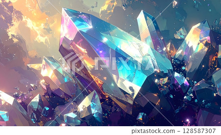 Iridescent Crystal Cluster Abstract Illustration 128587307