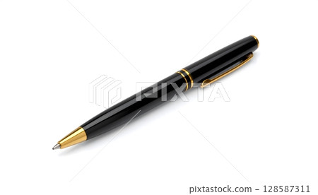 Black and Gold Ballpoint Pen on White Background 128587311